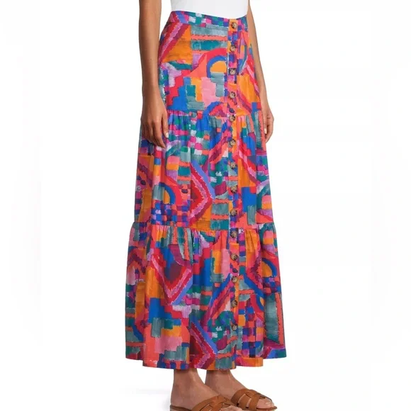NWT Johnny Was Summer Daydream Poplin Tiered Maxi Skirt - Picture 4 of 9